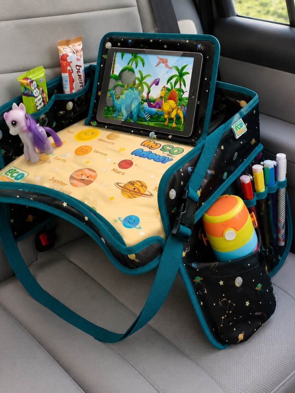Eco Fantasy Kids Travel Tray for Car Seat Toddler Activity Lap Desk Organizer